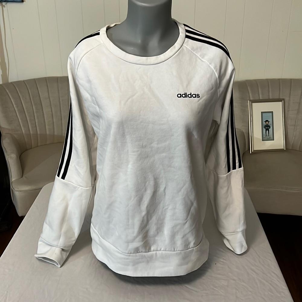 Adidas White Sweatshirt with Black Stripes in Size Large